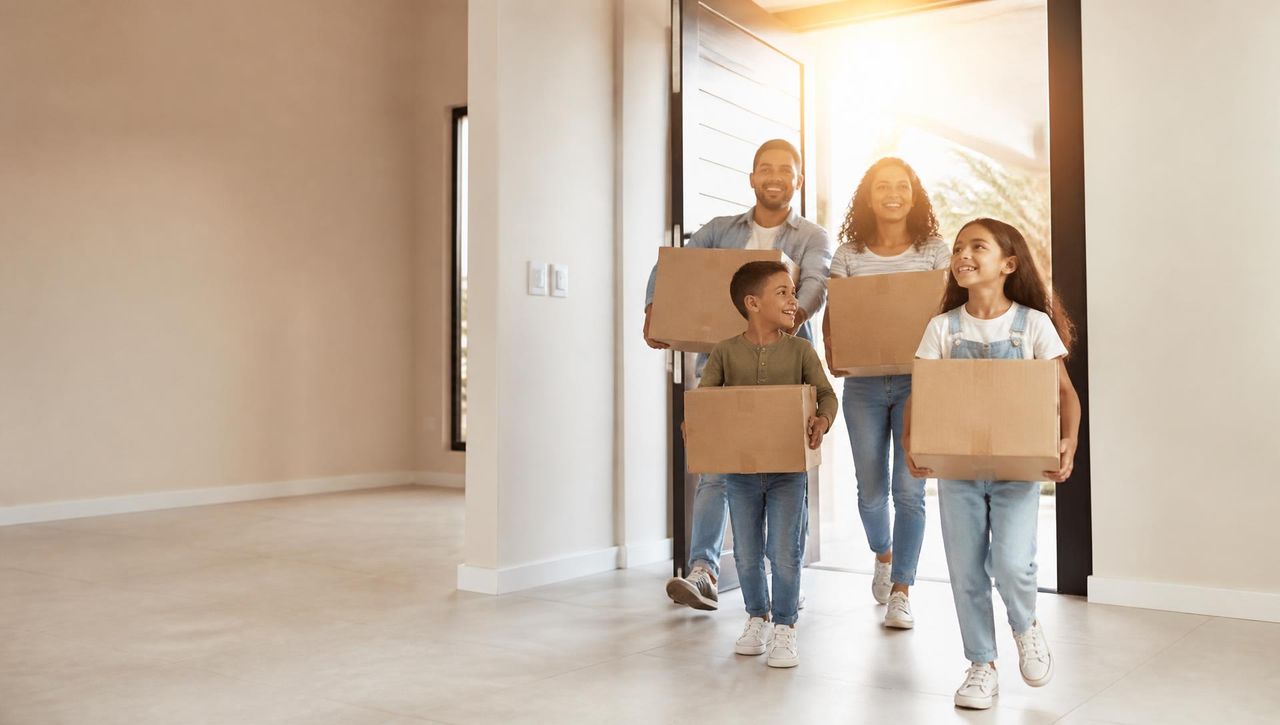 Família entrando na casa nova